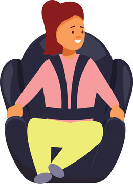 recommend clip art: Young girl is happily secured in her car seat, emphasizing the importance of child safety during travel