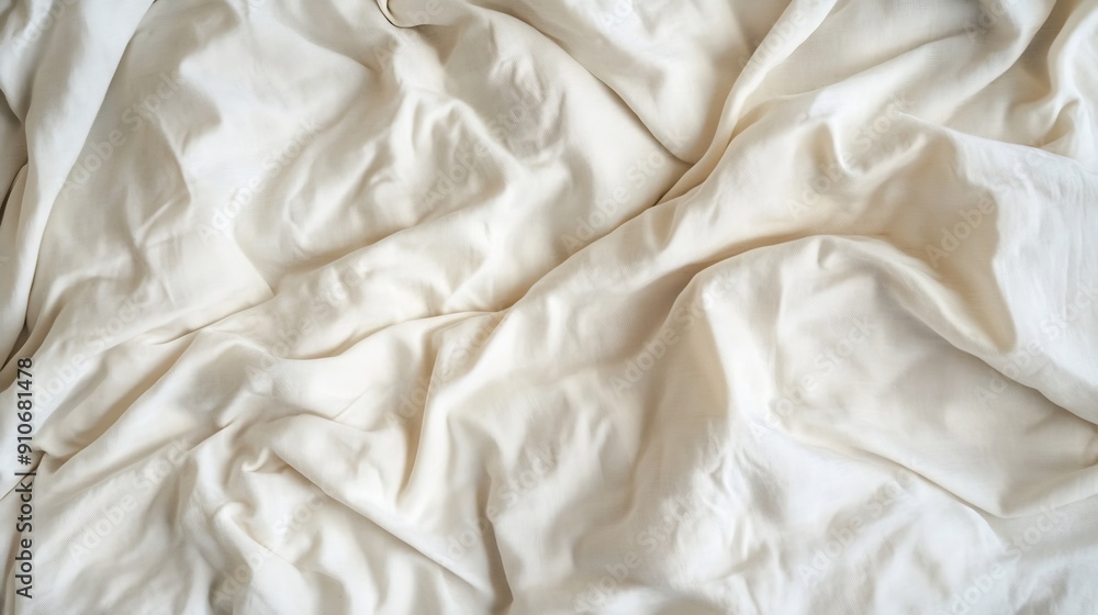 Poster top view of wrinkles on an unmade bed sheet after waking up in the morning : generative ai