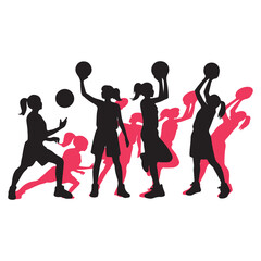 Vector set of silhouettes of basketball players, Basketball silhouettes. Man basketball player silhouette vector