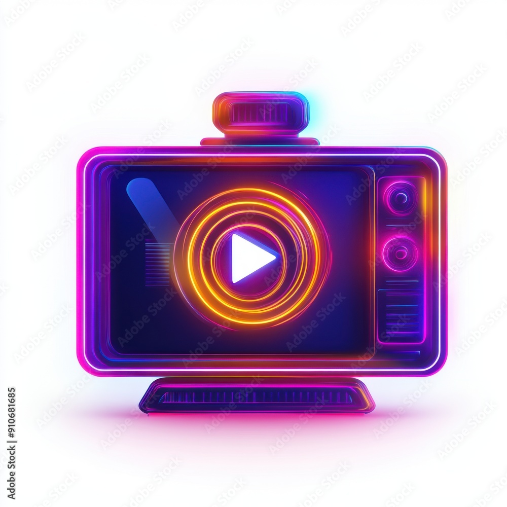 Poster digital neon live streaming icon - vibrant broadcast element in modern design on white background