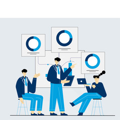 Team leader briefing the team on a new project illustration