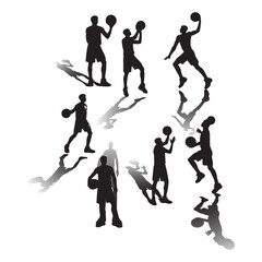 Vector set of silhouettes of basketball players, Basketball silhouettes. Man basketball player silhouette vector