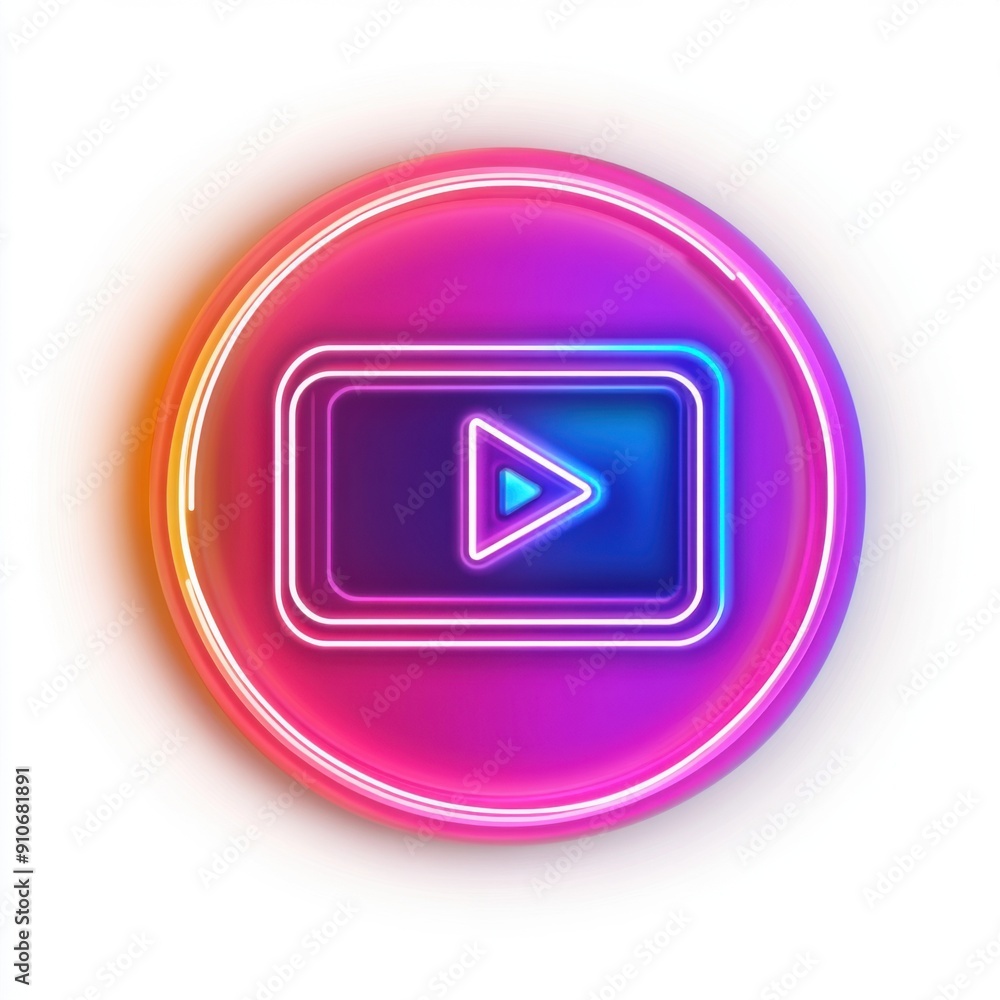 Poster neon live streaming icon with modern broadcast element on white background