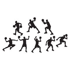 Vector set of silhouettes of basketball players, Basketball silhouettes. Man basketball player silhouette vector