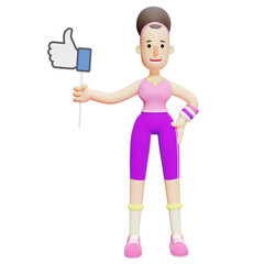 Animated Yoga Girl. A Female Cartoon Character Holding a Thumbs Up (like) Sign in Her Hand. 3D Pack