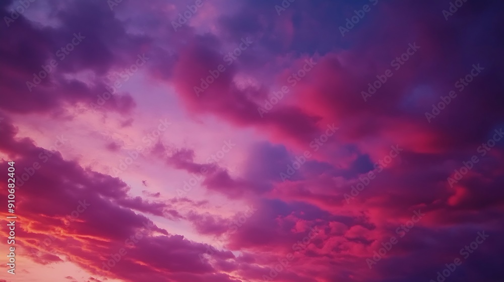 Poster ideal for sky replacement project panoramic colorful pinkorangeblue dramatic sky with clouds illumin