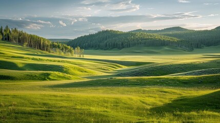 Obraz premium Rolling Green Hills Under a Blue Sky