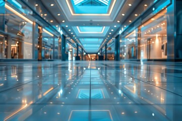 Fototapeta premium Blurred Motion of Shoppers in a Modern Shopping Mall