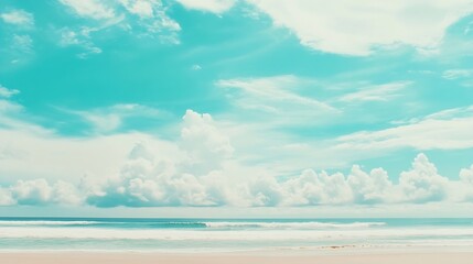 Obraz premium Beautiful tropical beach with blue sky and white clouds abstract texture background Copy space of summer vacation and holiday business travel concept Vintage tone filter effect color s : Generative AI