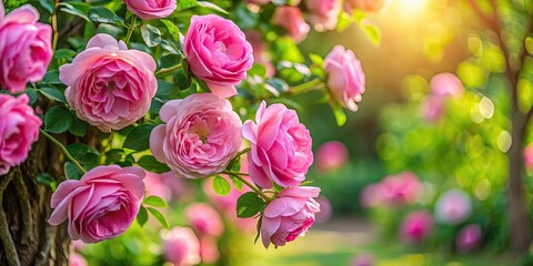 Pink roses in the shade of a tree, pink, roses, flowers, garden, nature, bloom, beauty, romantic, soft, delicate, petals