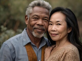 Obraz premium Portrait of a couple of black man from Africa and white woman from Asia, individuals of different races
