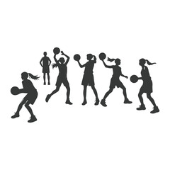 Vector set of silhouettes of basketball players, Basketball silhouettes. Man basketball player silhouette vector
