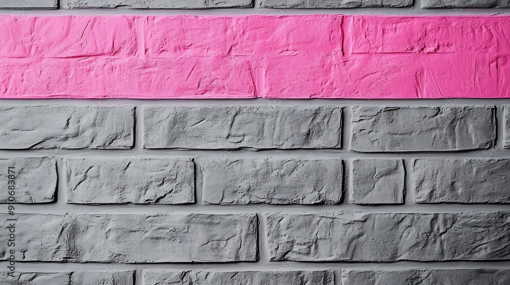 Poster Its a grey brick wall with pink color bar  Its suitable for being Powerpoint template post card background etc : Generative AI