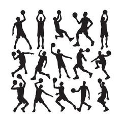 Vector set of silhouettes of basketball players, Basketball silhouettes. Man basketball player silhouette vector