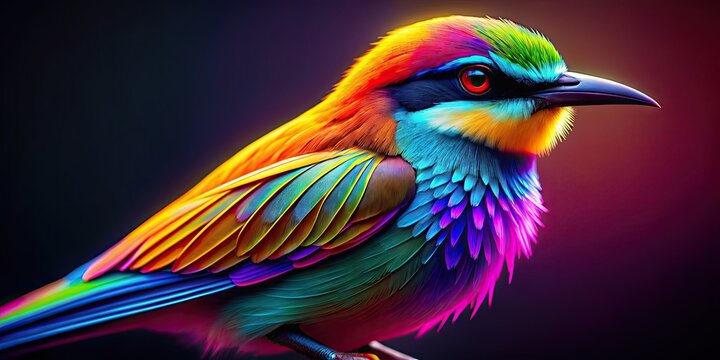Vibrant and energetic bird featuring neon colors, perfect for an aesthetic wallpaper background , colourful, bird, neon