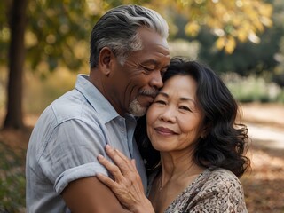 Obraz premium Portrait of a couple of black man from Africa and white woman from Asia, individuals of different races
