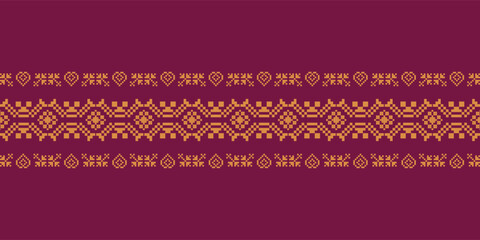 Elegant Textile Border with Floral Motif. Vintage Textile Border for Classic Designs. Seamless motif songket batik from Indonesia. Ethnic pattern traditional cloth.