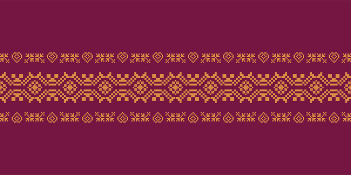 Elegant Textile Border with Floral Motif. Vintage Textile Border for Classic Designs. Seamless motif songket batik from Indonesia. Ethnic pattern traditional cloth.