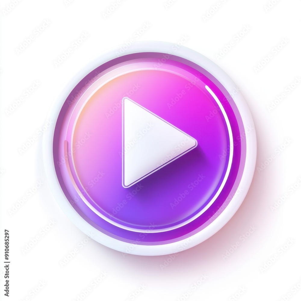 Poster play and rewind button icon with gradient design in purple and white on white background