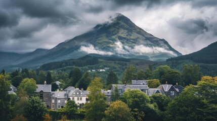 Misty Mountain Landscape with Village