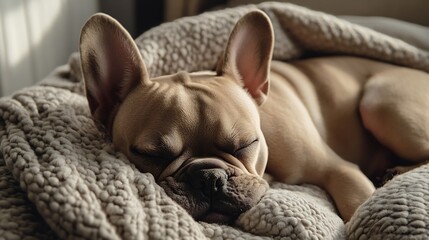 French Bulldog sleep on comfort bed : Generative AI