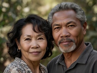 Portrait of a couple of black man from Africa and white woman from Asia, individuals of different races