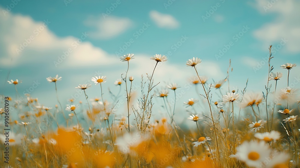 Aufkleber a beautiful sundrenched spring summer meadow natural colorful panoramic landscape with many wild flo