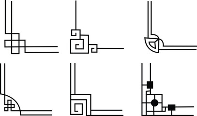Big Set of Chinese frame corners. Traditional Asian pattern. For decoration of banners, holiday cards and Asian culture products. Vector illustration isolated on with transparent background.