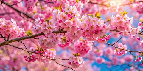 Obraz premium Pink cherry tree blossom in bloom, creating a stunning springtime display, sakura, flowers, bloom, pink, cherry tree, spring