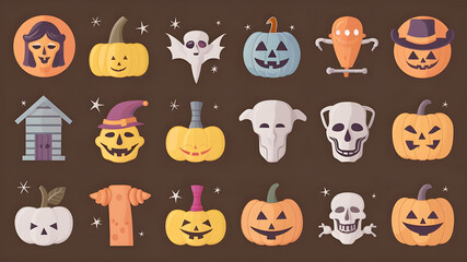 background with a set of halloween icons, 