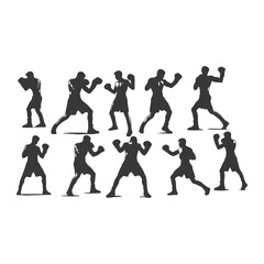 Man doing boxing moves exercise. Jab Cross Hook and Uppercut movement. Shadow boxing. Flat vector illustration isolated on white background, Boxing Silhouettes 