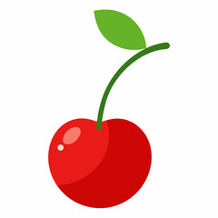 Cherry with leaf vector art illustration