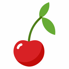 Cherry with leaf vector art illustration