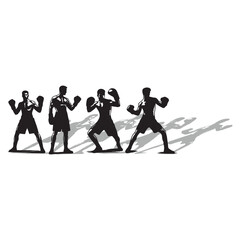 Man doing boxing moves exercise. Jab Cross Hook and Uppercut movement. Shadow boxing. Flat vector illustration isolated on white background, Boxing Silhouettes 