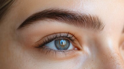 Obraz premium Close-up of plucked and shaped eyebrows, ready for permanent makeup application. Clean background, perfect for text inclusion.