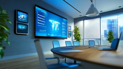 Television with presentation slideshow in meeting room : Generative AI