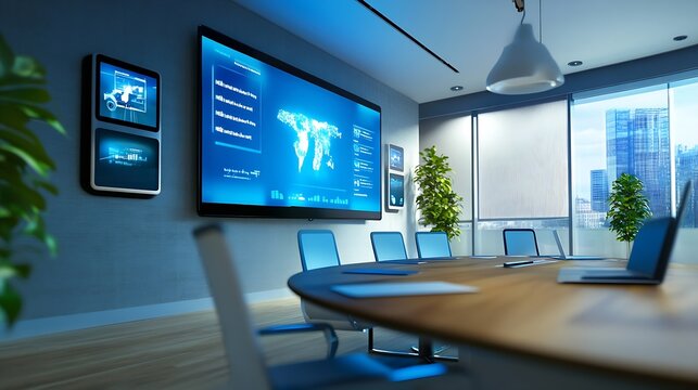 Television with presentation slideshow in meeting room : Generative AI