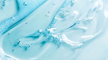 Clear cosmetic gel texture on blue close up Acid face serum sanitizer gel background Transparent cosmetic gel with oxygen bubbles : Generative AI