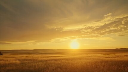 Obraz premium Sunset on the horizon over a vast landscape grasslands national park val marie saskatchewan canada : Generative AI