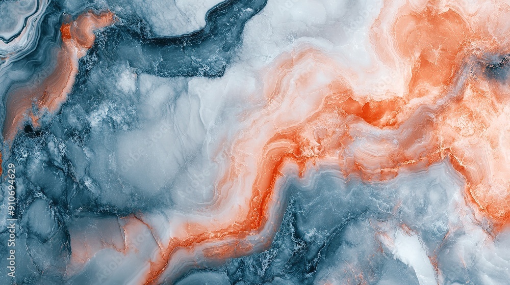 Canvas Prints Abstract Swirling Marble Texture in Blue, White, and Orange Hues