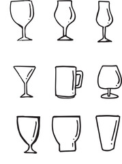 hand drawn glass doodle set vector illustration