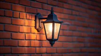 Vintage Lantern on Brick Wall at Dusk