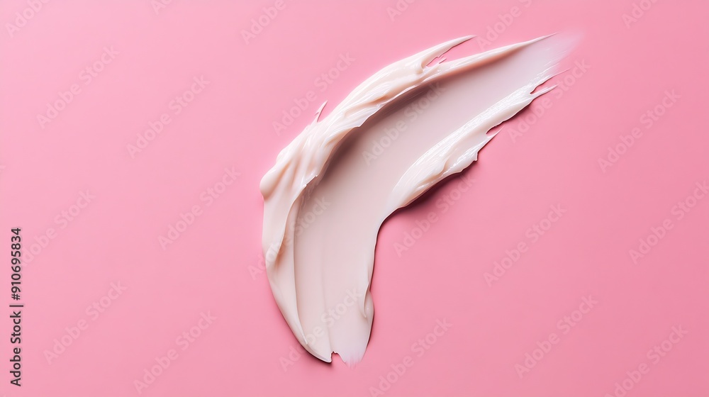 Poster swatches of cosmetic cream on a pink background highlighting smooth textures and skincare product co