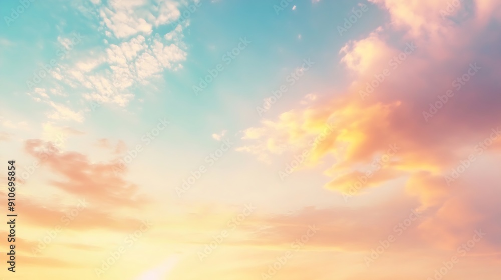 Aufkleber real majestic sunrise sundown sky background with gentle colorful clouds without birds panoramic big