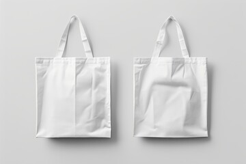 Two White Tote Bags on a Gray Background