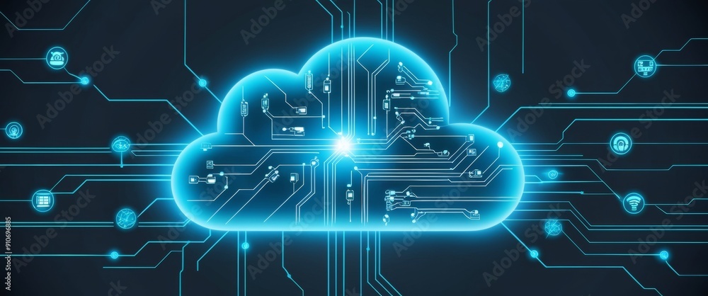Poster futuristic cloud computing concept with digital connections