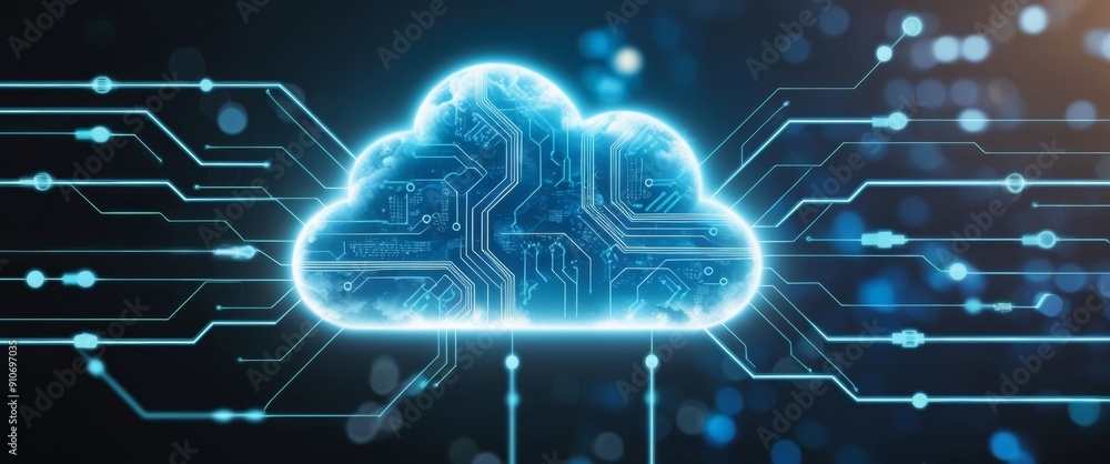 Poster futuristic cloud computing concept with digital connections