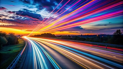 Abstract image of colorful streaks of light trails in twilight setting, Rush, Twilight, Speed, Light trails, Abstract