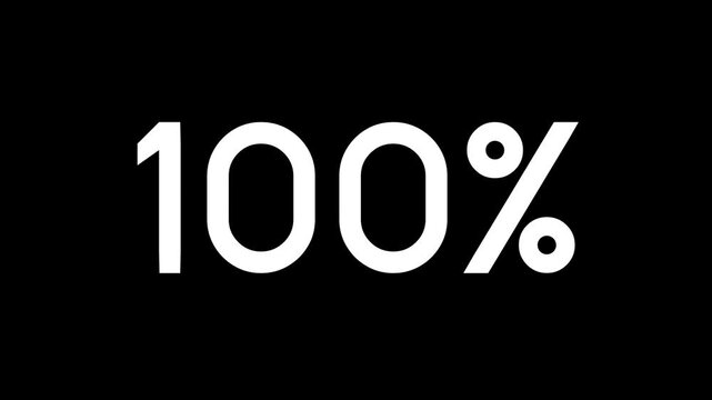Count down from 0 to 100 on black background and white text, Loading 100 percentage looping animation