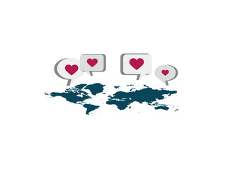 いいねアイコンと世界地図のイラスト